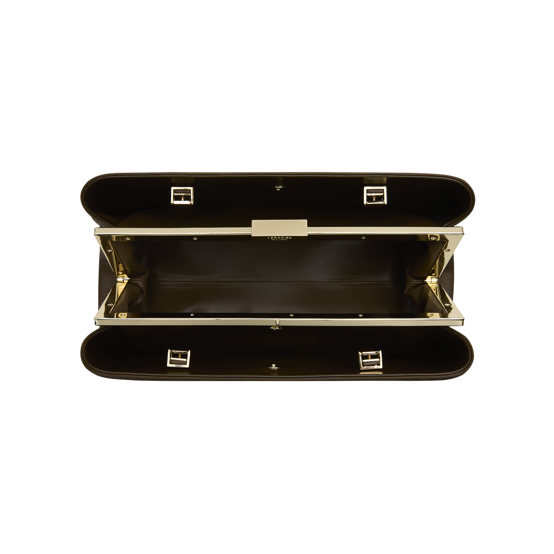 Olive Calf Hair Clutch Shoulder Handbag with gold accents on a white background