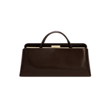 Chocolate Éclair Clutch Shoulder Handbag with a gold clasp on a white background