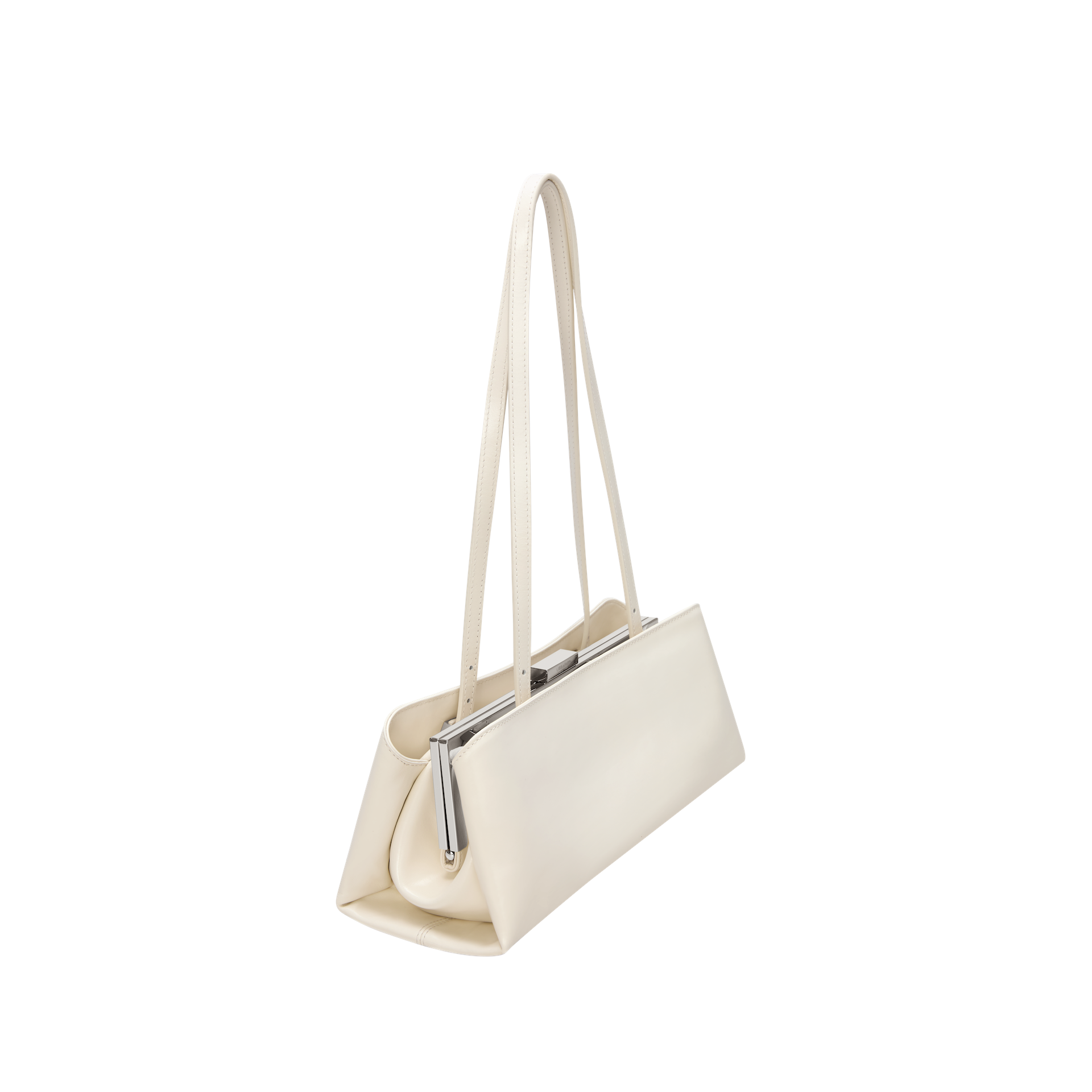 Silver Ivory Éclair Bag: White Clutch Handbag with a strap on a white background