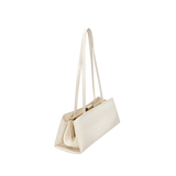 Gold Ivory Éclair Bag: White Clutch Handbag with a strap on a white background