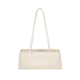 Silver Ivory Éclair Bag: White Clutch Handbag with a strap on a white background