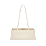Gold Ivory Éclair Bag: White Clutch Handbag with a long handle on a white background