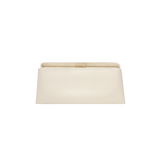 Gold Ivory Éclair Bag: White Clutch Handbag with a gold clasp on a white background