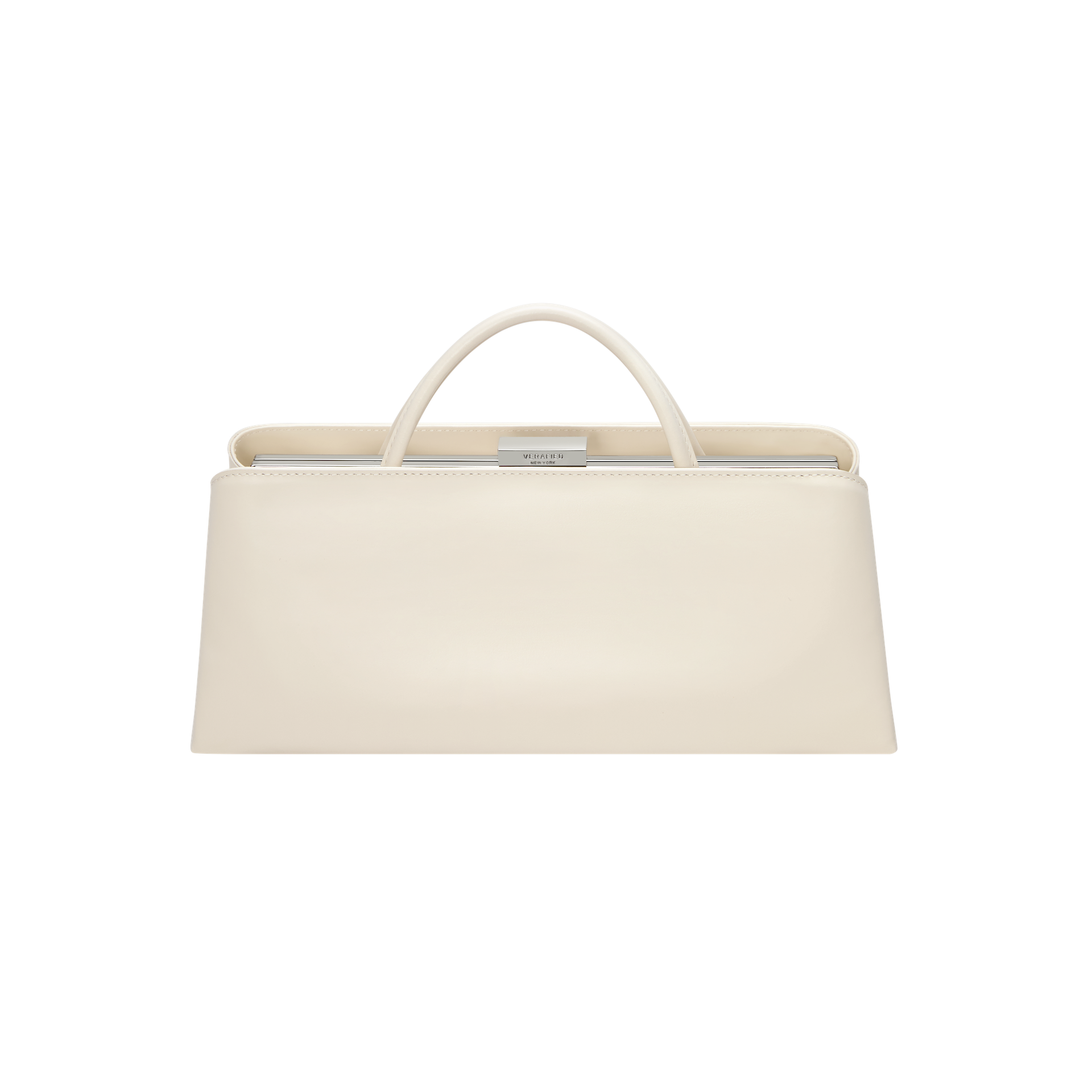 Silver Ivory Éclair Bag: White Clutch Handbag with a visible brand label on a white background