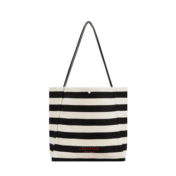 Large Stripe Tote Shoulder Bag (Black/White) - Verafied New York