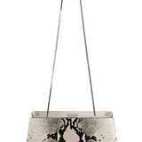 Python Éclair Clutch Shoulder Handbag with snake print and beige base on a white background