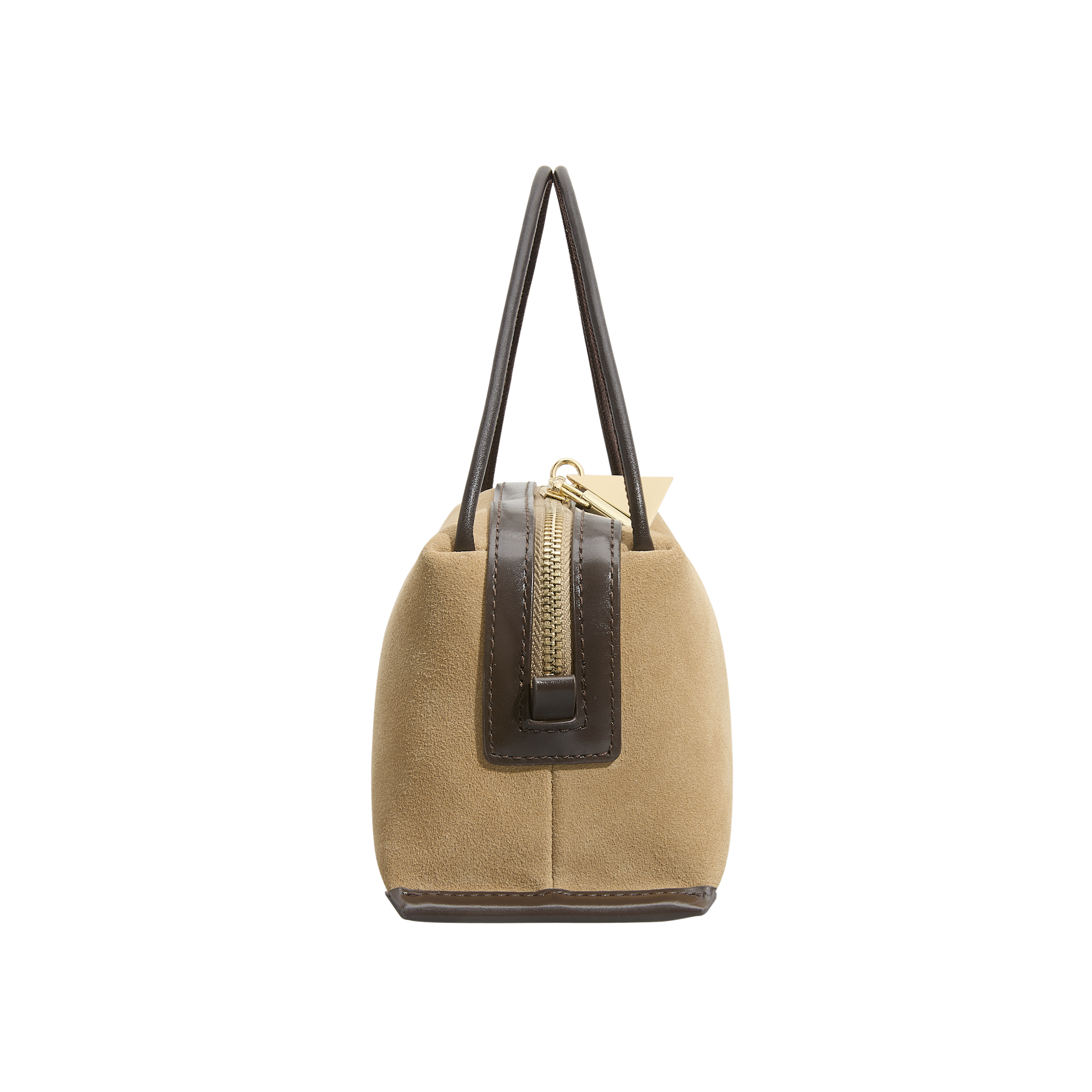 Verafied New York Gold Suede Café Mini Handbag with black accents on a white background