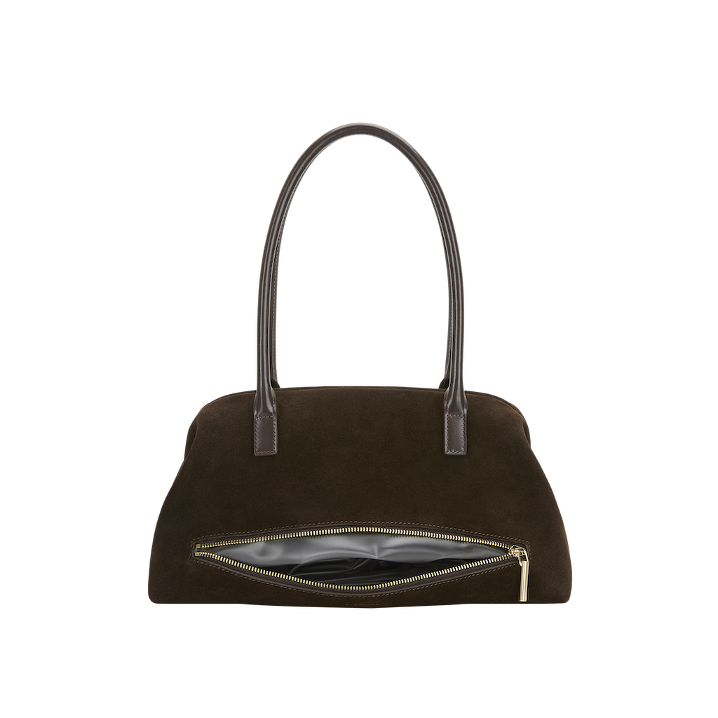 Medium Espresso Suede Club Shoulder Bag - Verafied New York Medium Espresso Suede Club Shoulder Bag - Verafied New York