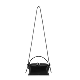 Verafied New York Black Lizard Café Mini Handbag with a long strap on a white background