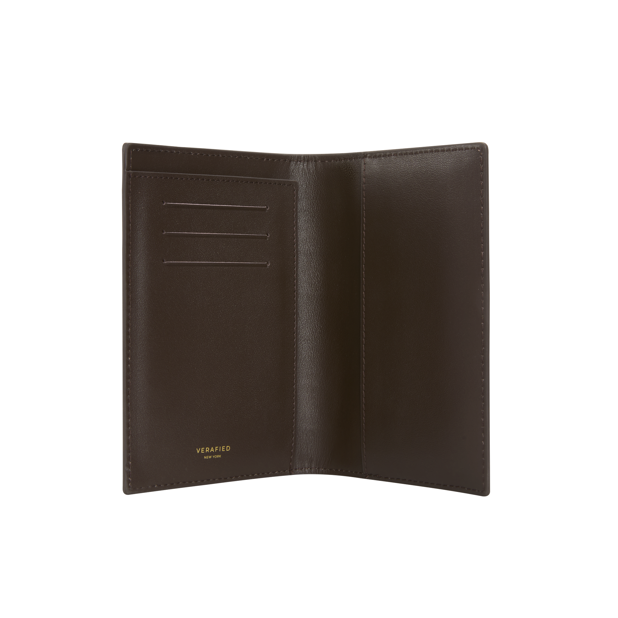 Mocha Croc Embossed Passport Cover Wallet open on a white background