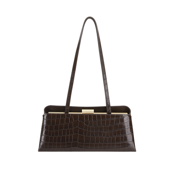 Mocha Croc Éclair Clutch Shoulder Handbag - Verafied New York