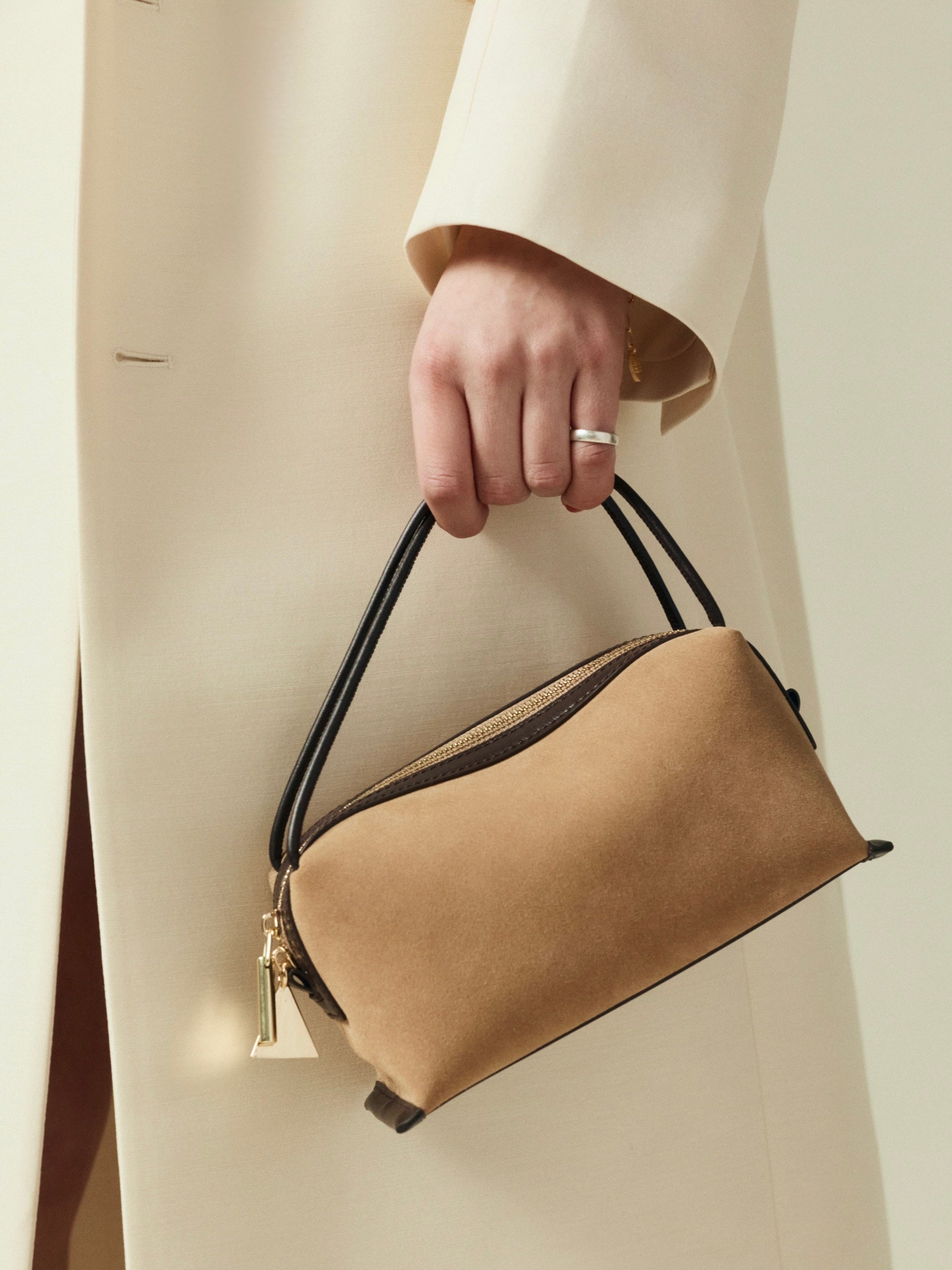 Gold Suede Café Mini Crossbody Handbag - Verafied New York