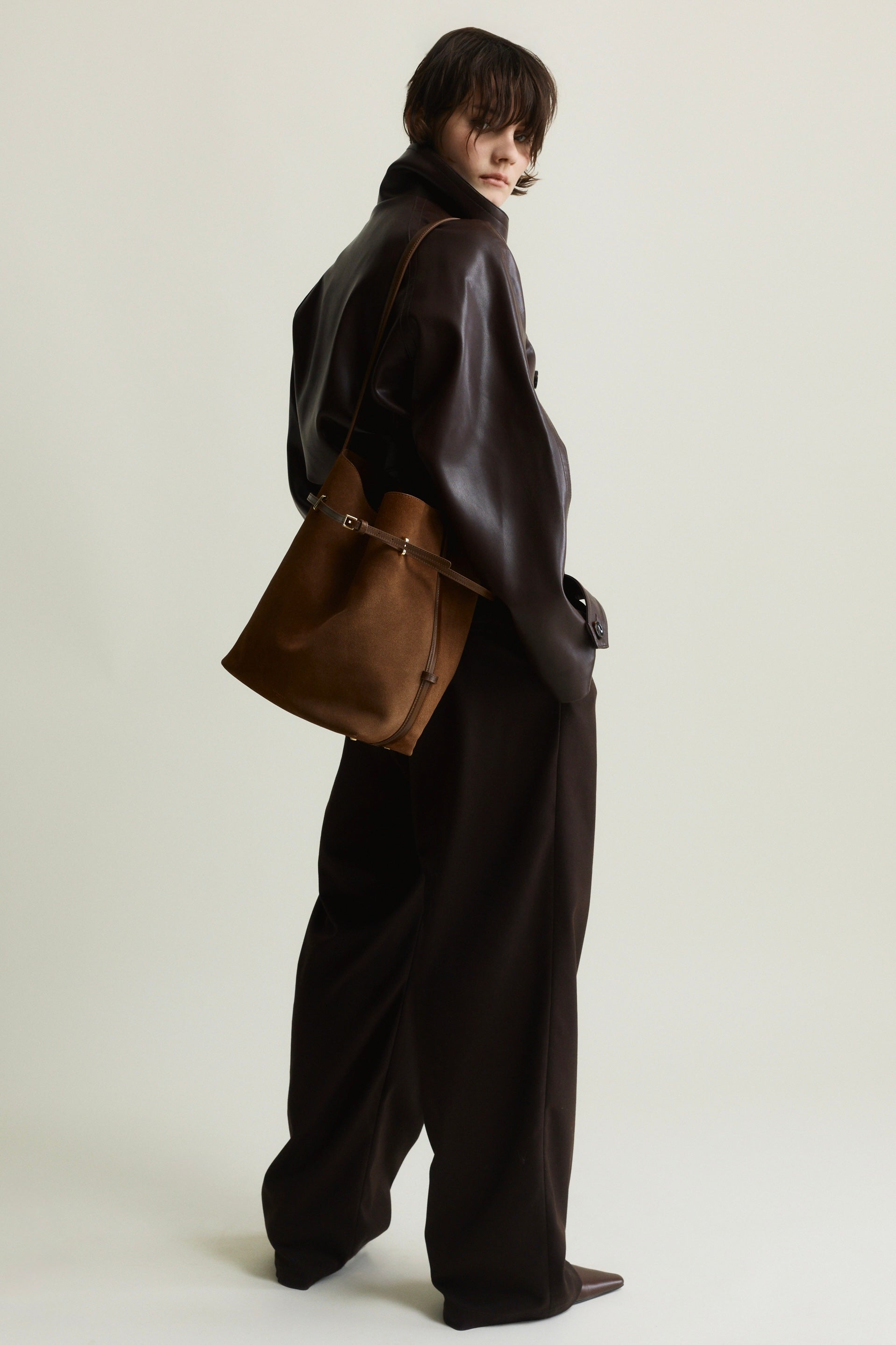 Toffee Suede Belted Tote Bag