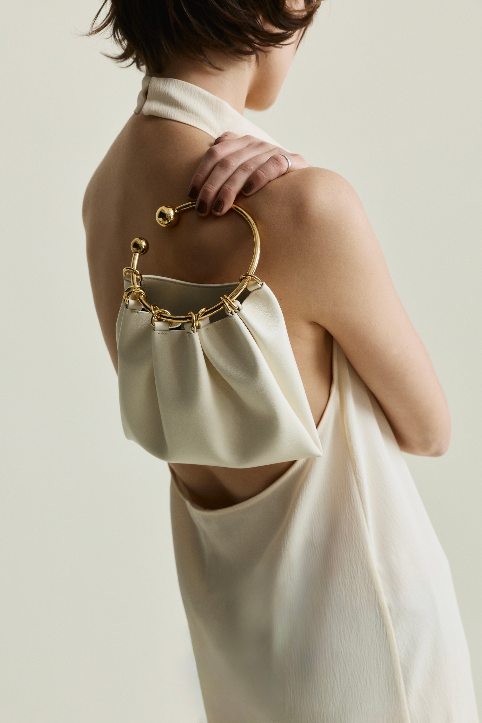 Cream Ring Handle Bag