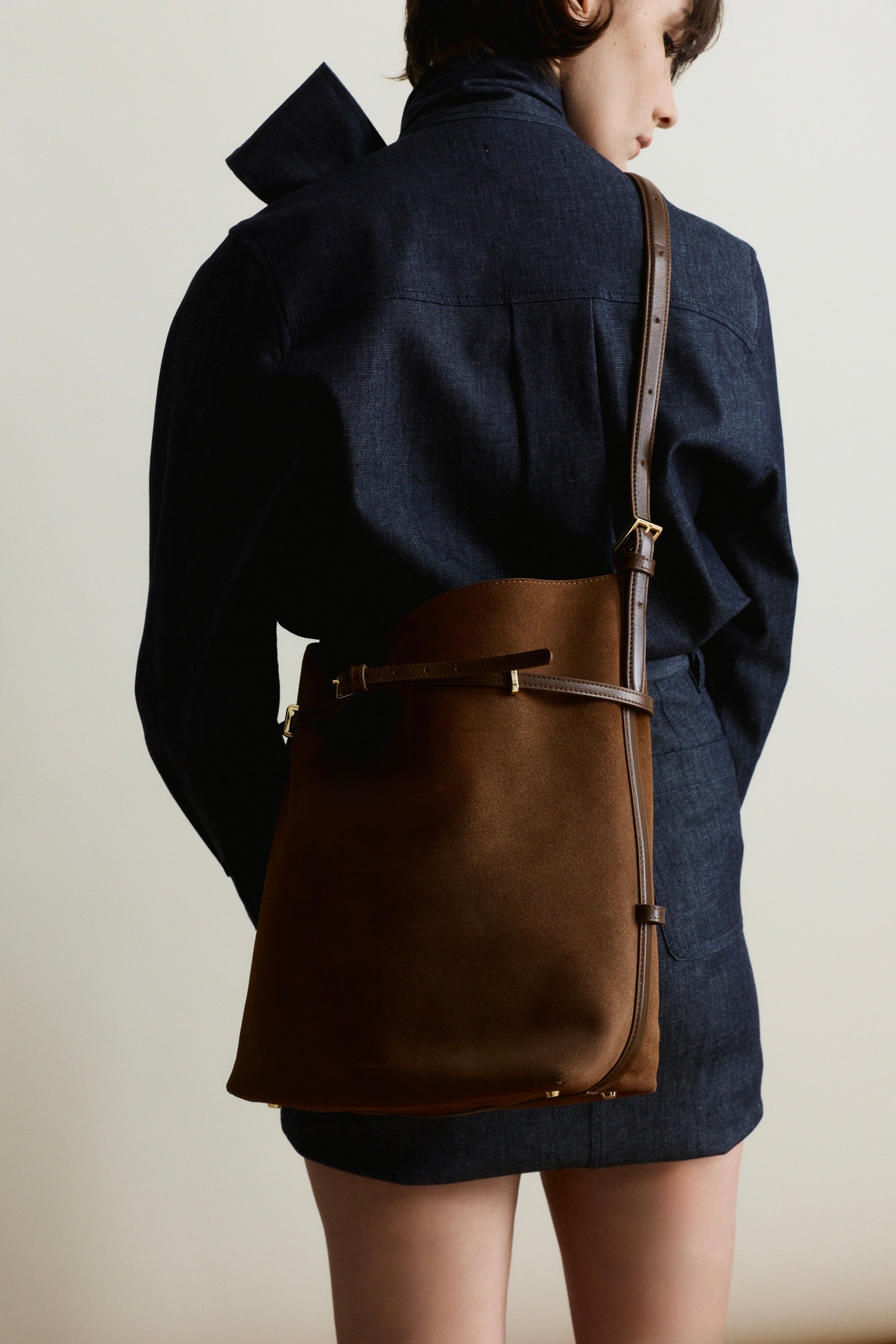 Toffee Suede Belted Tote Bag