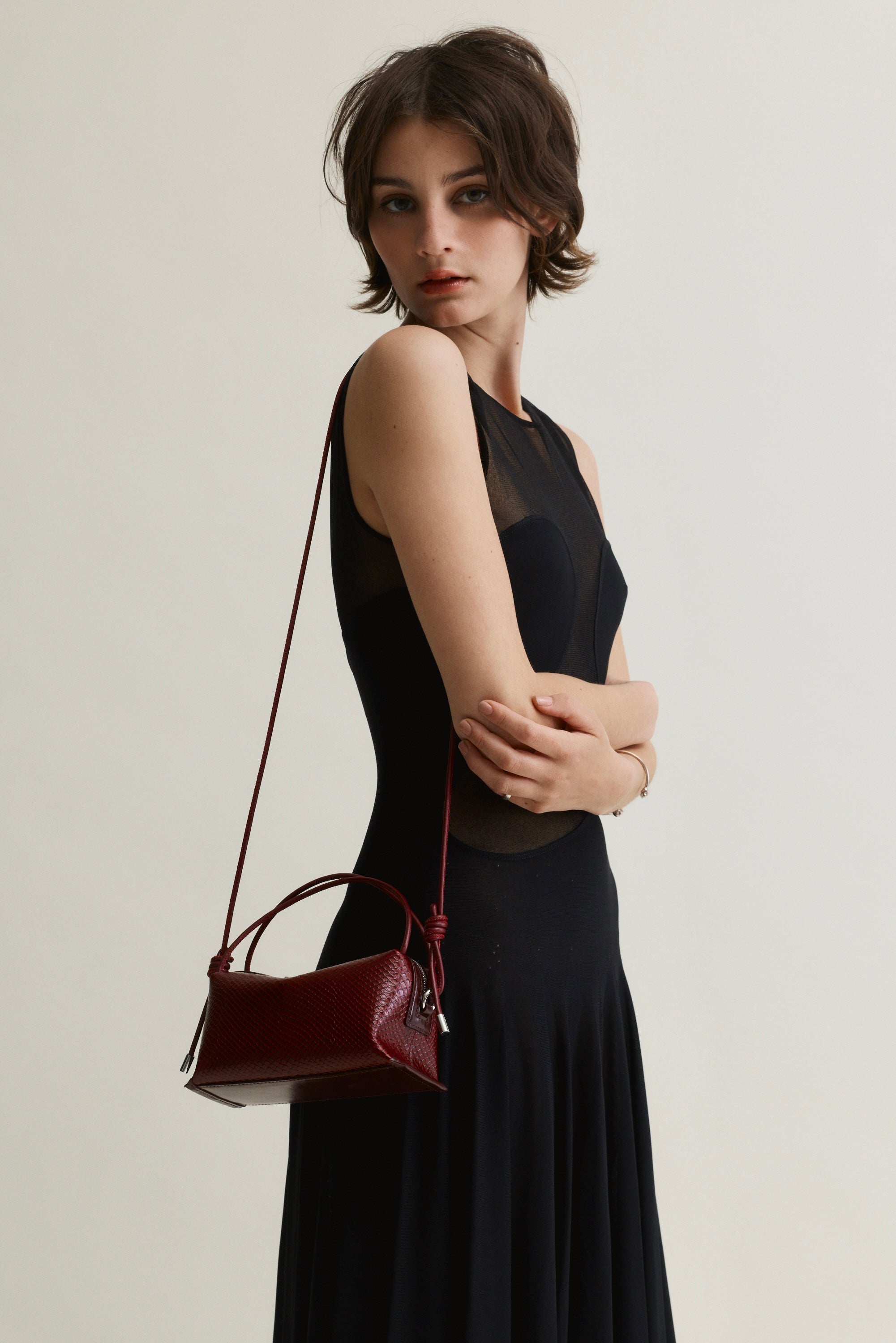 Maroon Python Café Mini Bag: Crossbody Handbag - Verafied New York