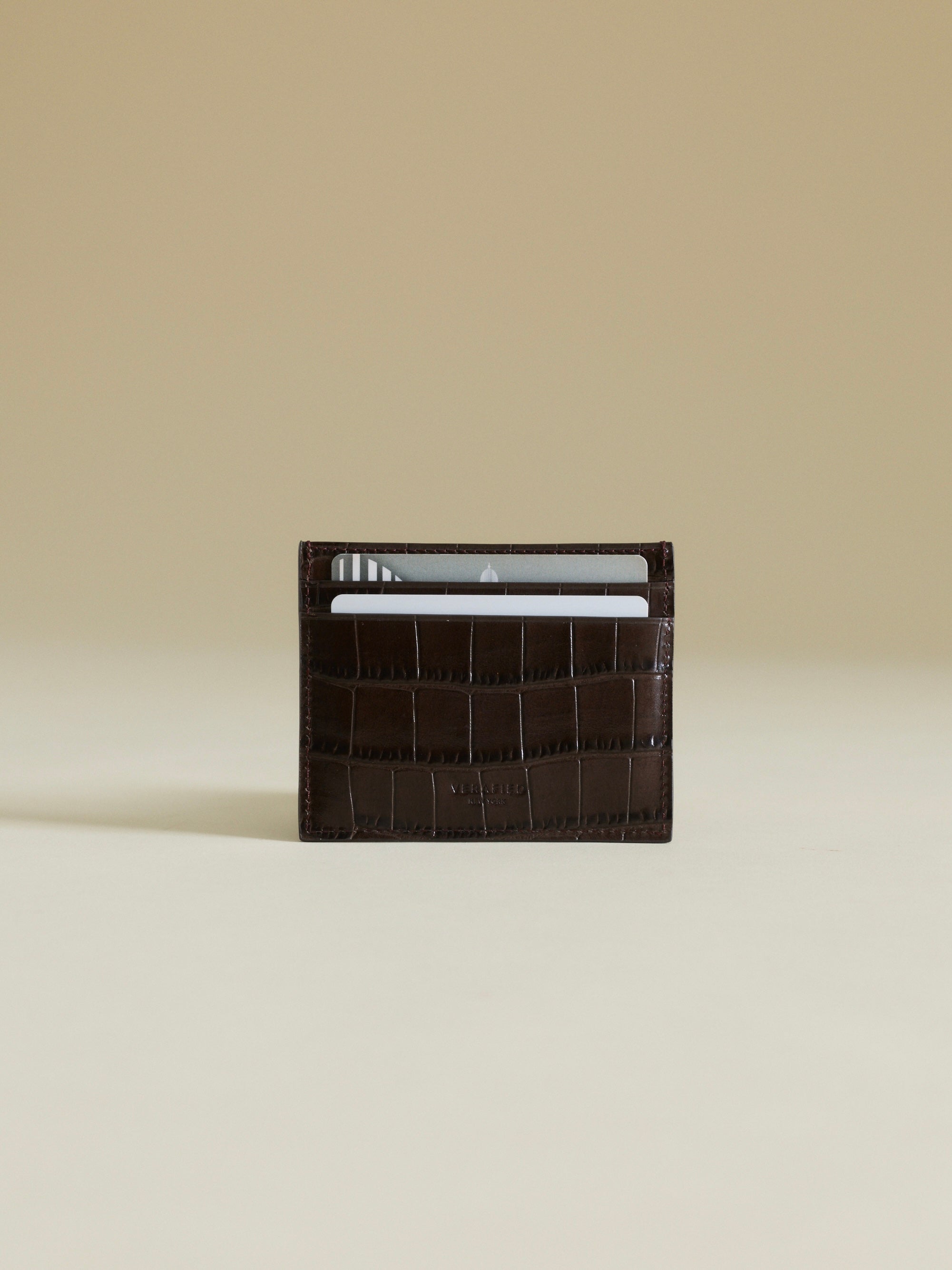 Mocha Croc Embossed Cardholder - Verafied New York