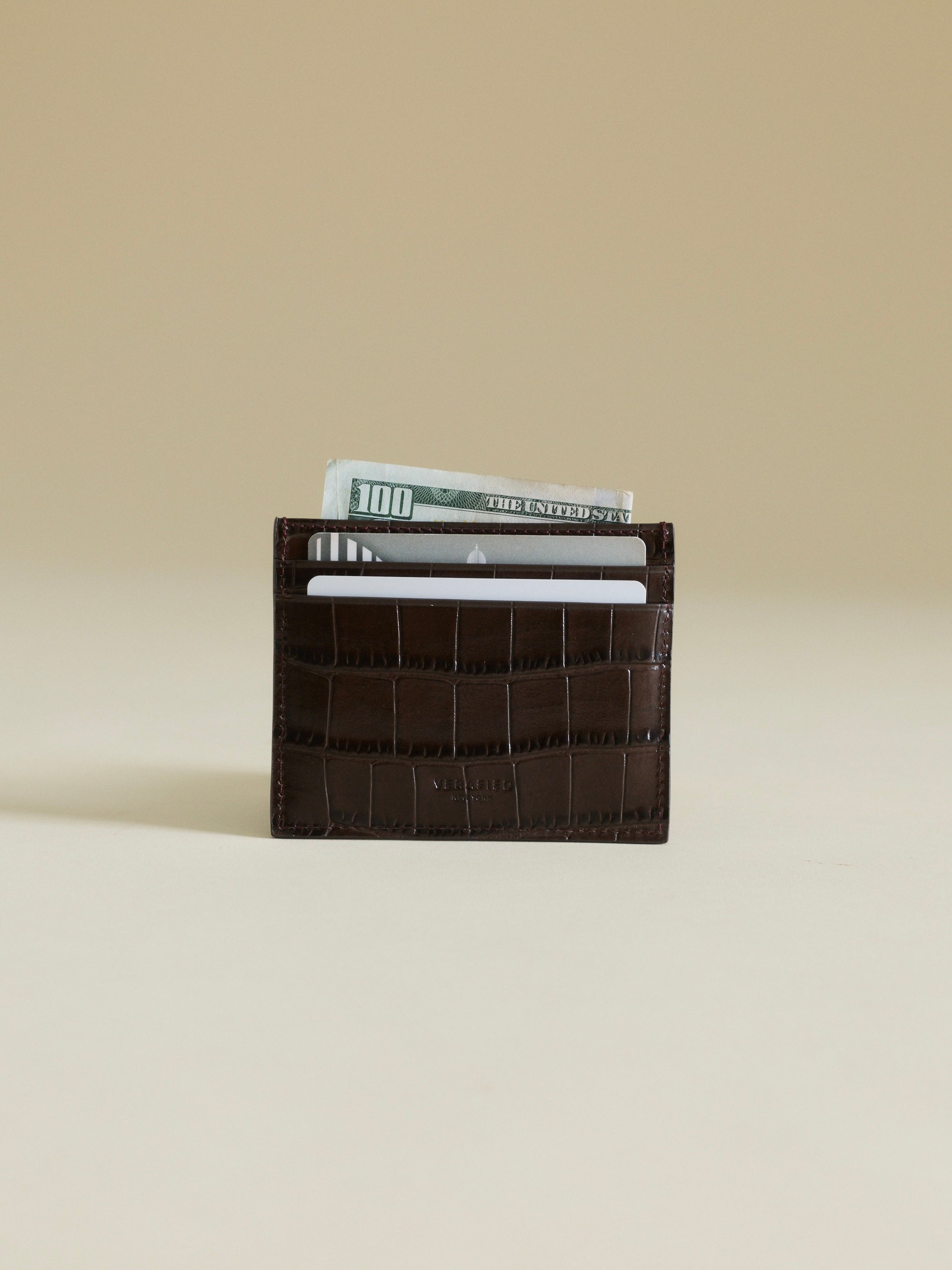 Mocha Croc Embossed Cardholder - Verafied New York