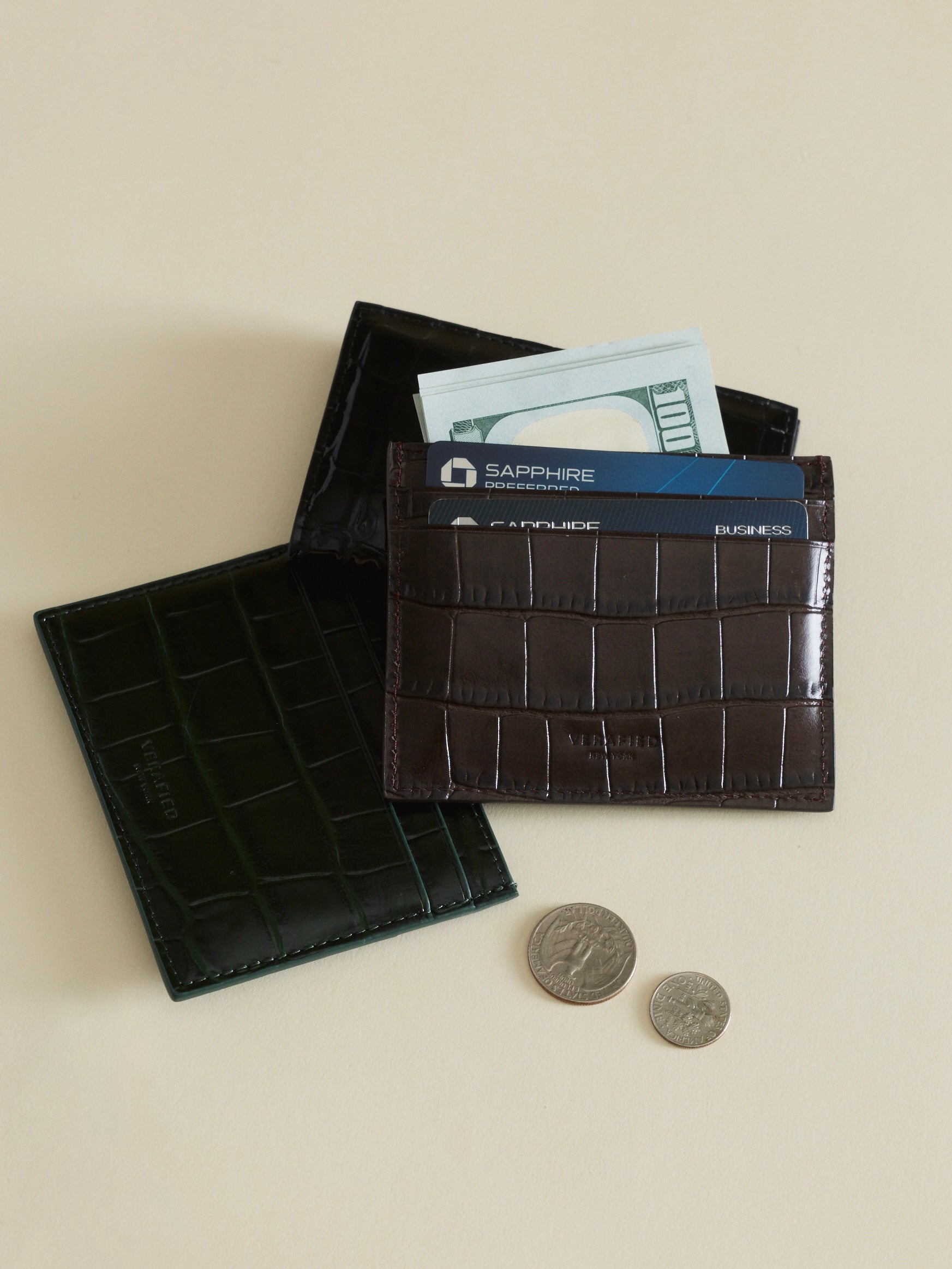Mocha Croc Embossed Cardholder - Verafied New York
