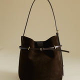 Espresso Suede Belted Tote Bag