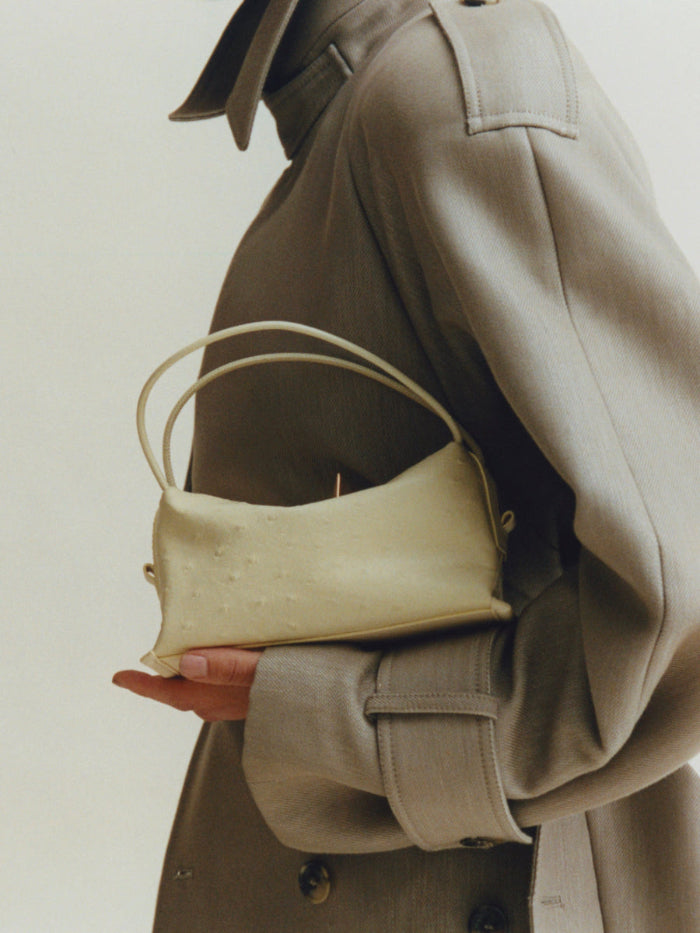 Butter Ostrich Café Mini Bag: Crossbody Handbag - Verafied New York