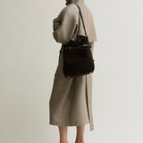 Espresso Suede Belted Tote Bag