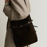 Espresso Suede Belted Tote Bag