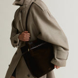 Espresso Suede Belted Tote Bag