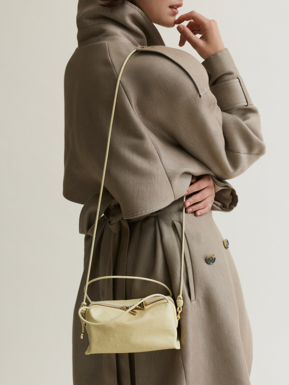 Butter Ostrich Café Mini Bag: Crossbody Handbag - Verafied New York