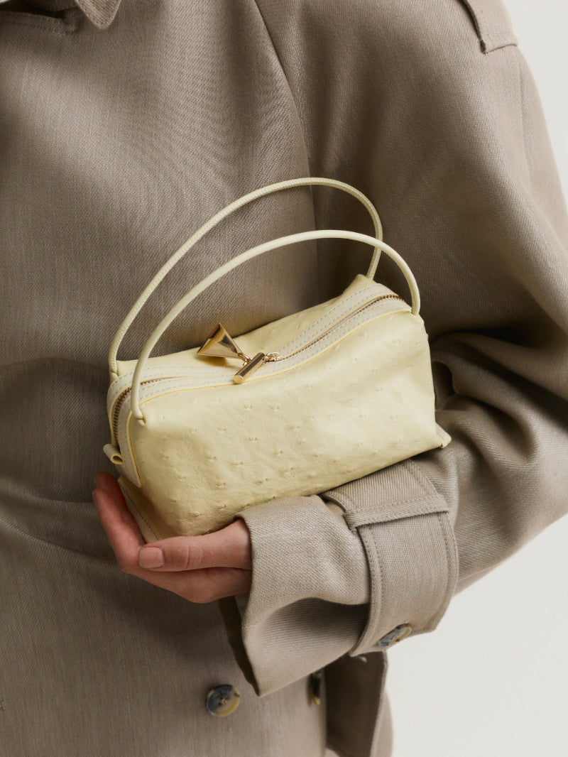 Butter Ostrich Café Mini Bag: Crossbody Handbag - Verafied New York