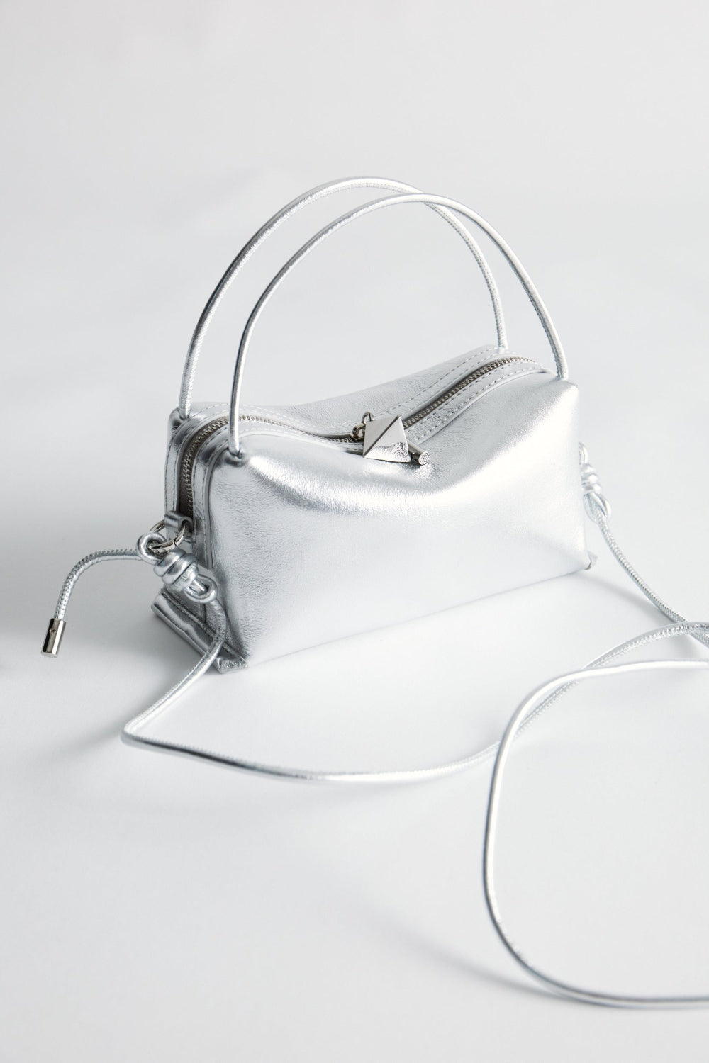 Silver Metallic Café Mini Crossbody Handbag - Verafied New York