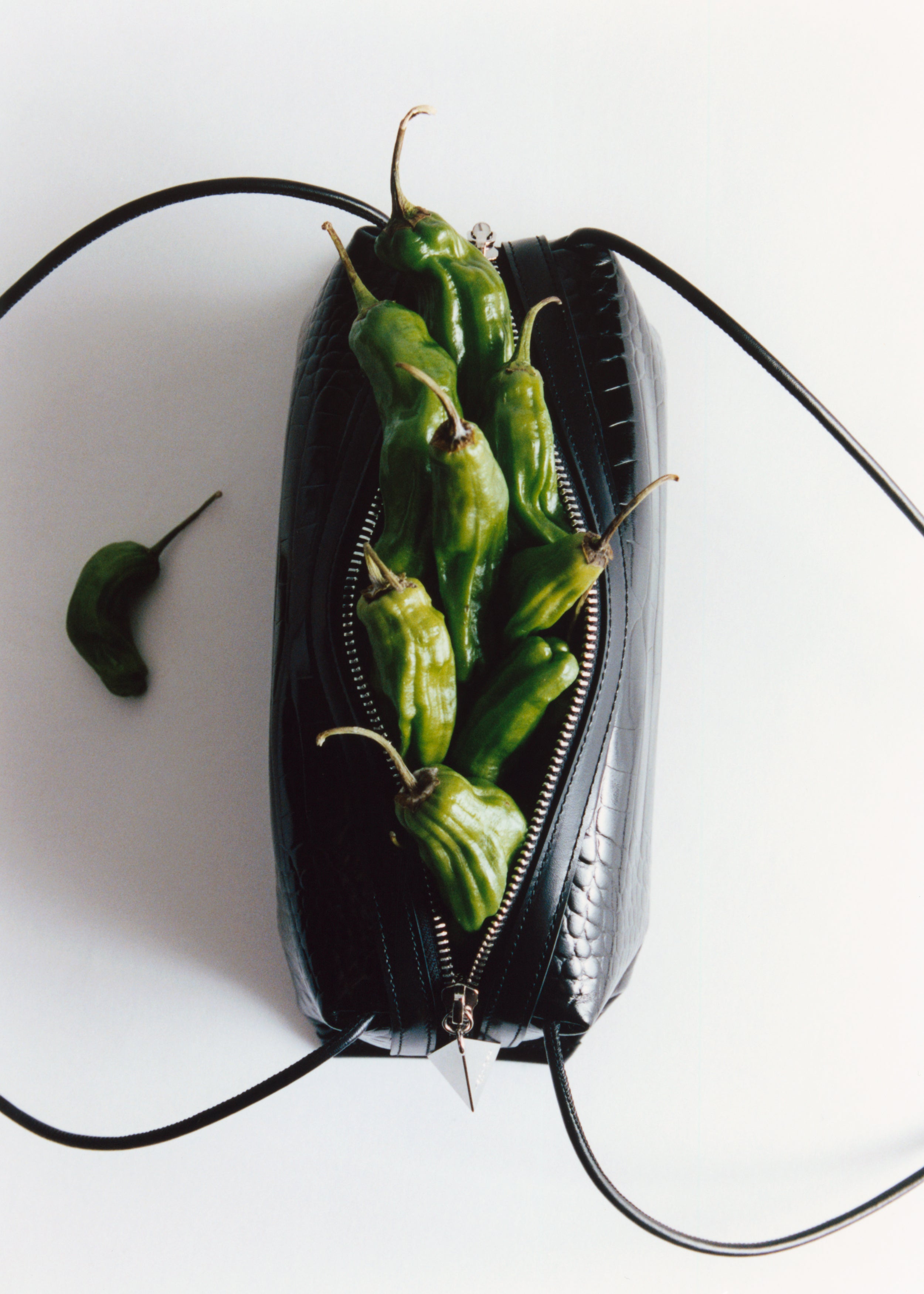 Black Croc Café Midi Shoulder Handbag - Verafied New York