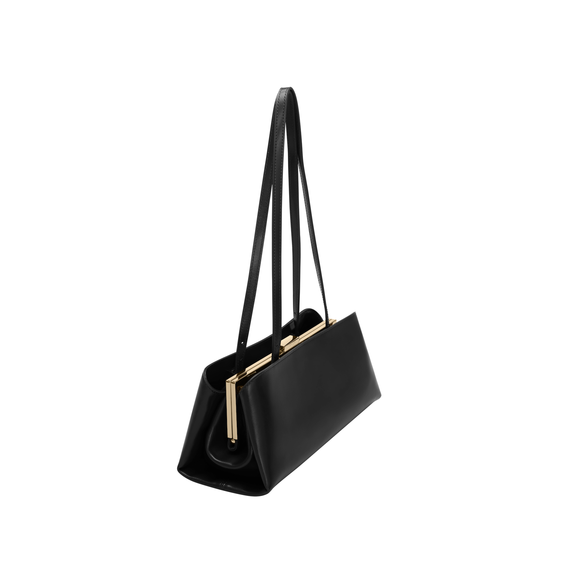 Gold Noir Éclair Clutch Shoulder Handbag (Black) with gold accents on a white background
