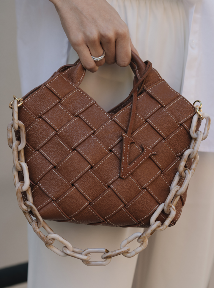 Mini Caramel Basket Shoulder Handbag - Verafied New York
