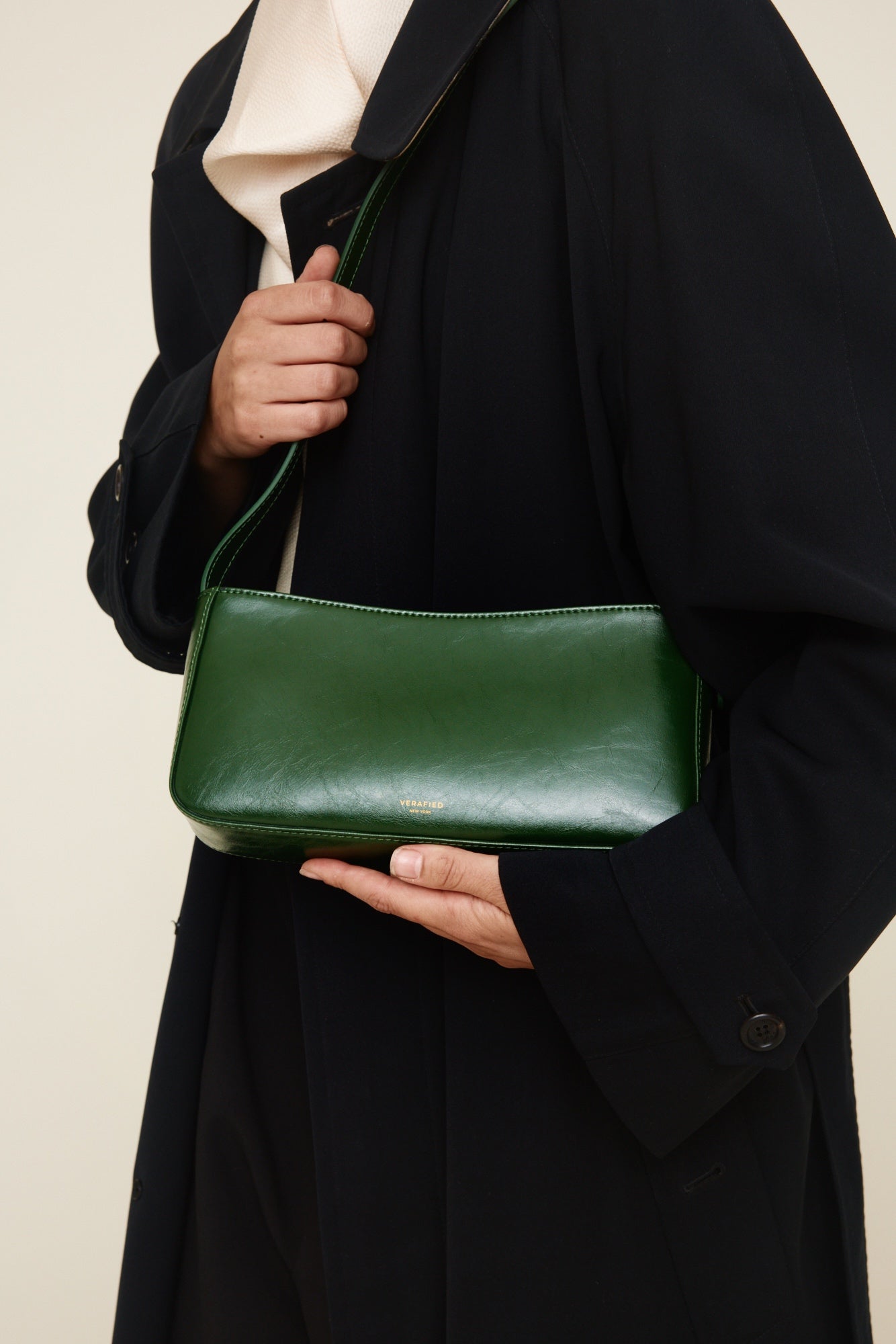 VERAFIED Women's Small Leather Shoulder Bag - Green, Gold Hardware, Zip Closure VERAFIED Women's Small Leather Shoulder Bag - Green, Gold Hardware, Zip Closure