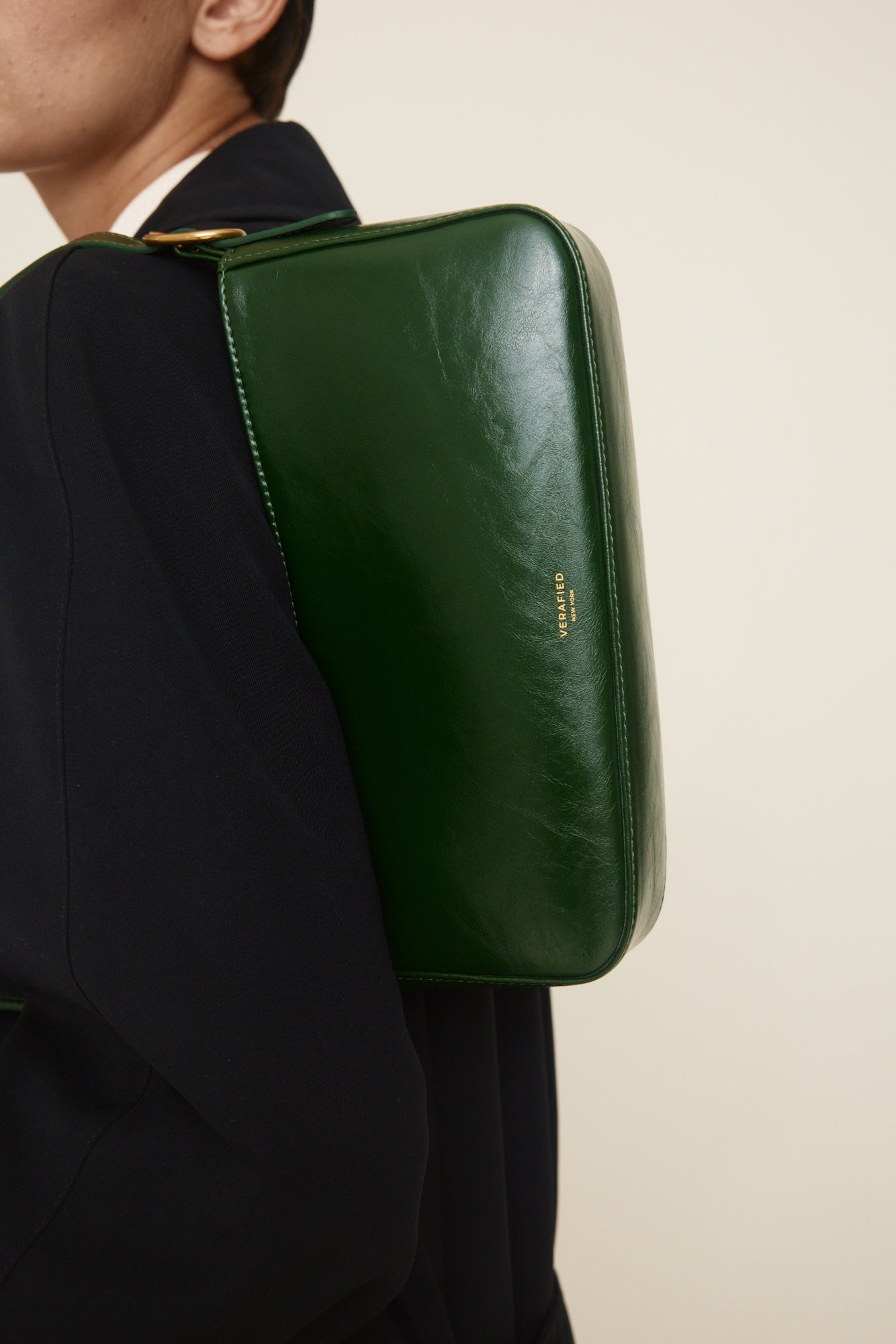 VERAFIED Women's Small Leather Shoulder Bag - Green, Gold Hardware, Zip Closure VERAFIED Women's Small Leather Shoulder Bag - Green, Gold Hardware, Zip Closure