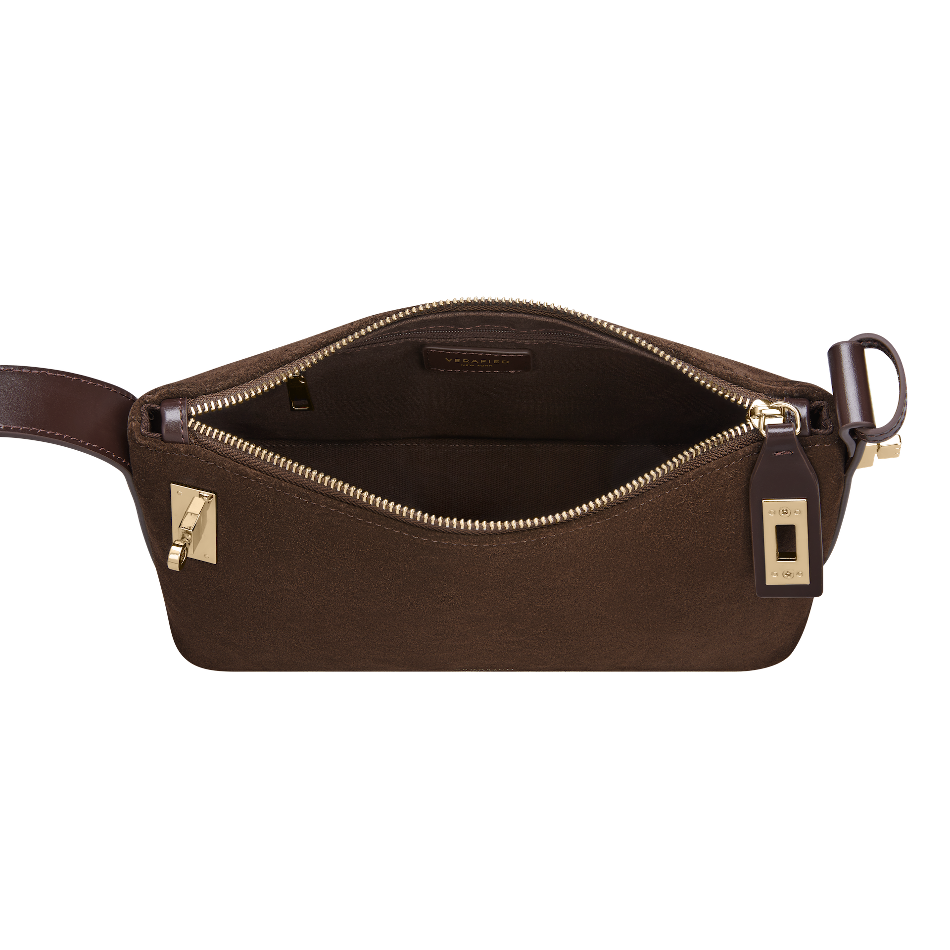 Gold Espresso Suede Hobo Shoulder Handbag inside