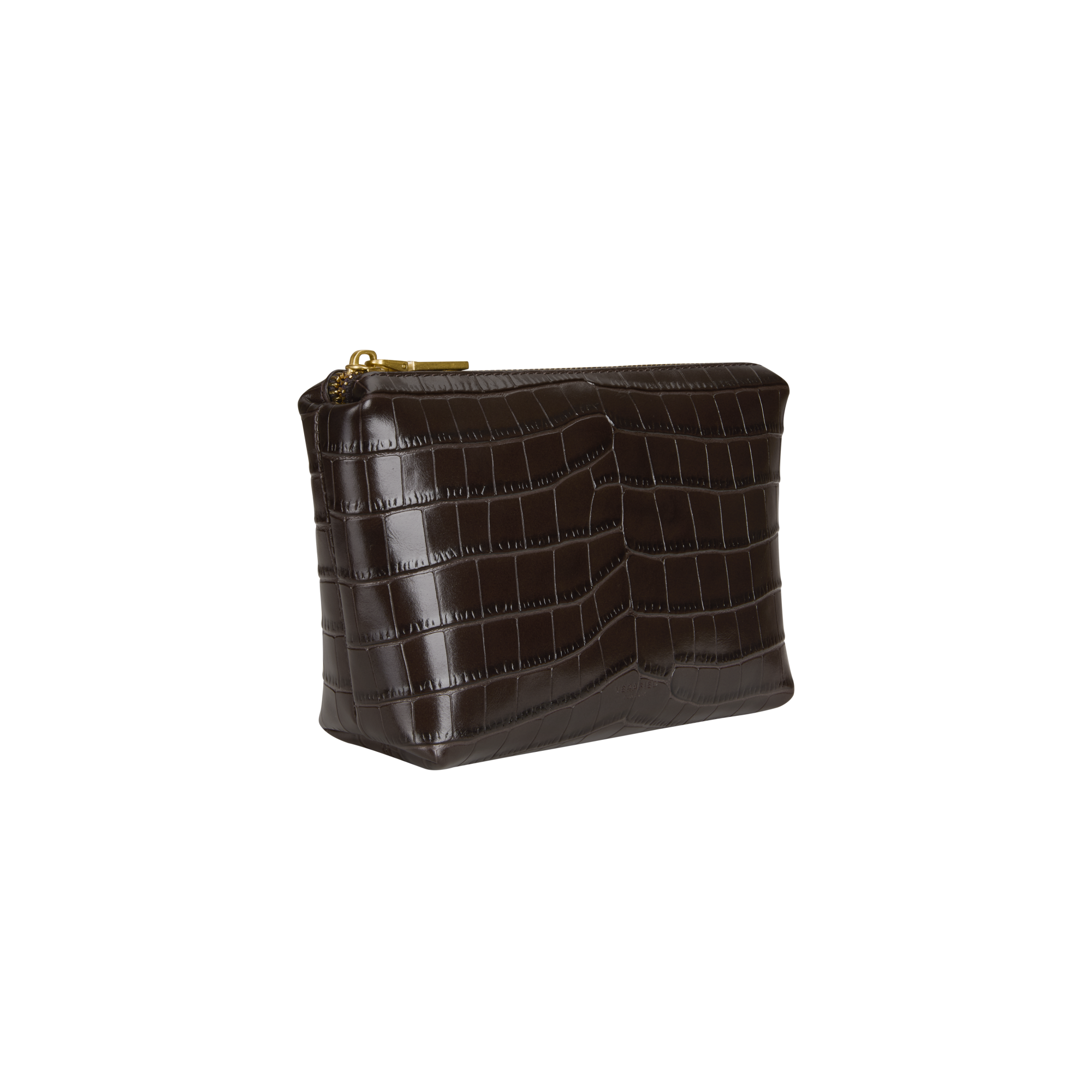 Mocha Croc Makeup Pouch on a white background