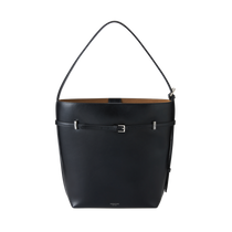 Black Belted Leather Tote Shoulder Bag front