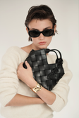 Black Woven Basket Shoulder Handbag - Verafied New York