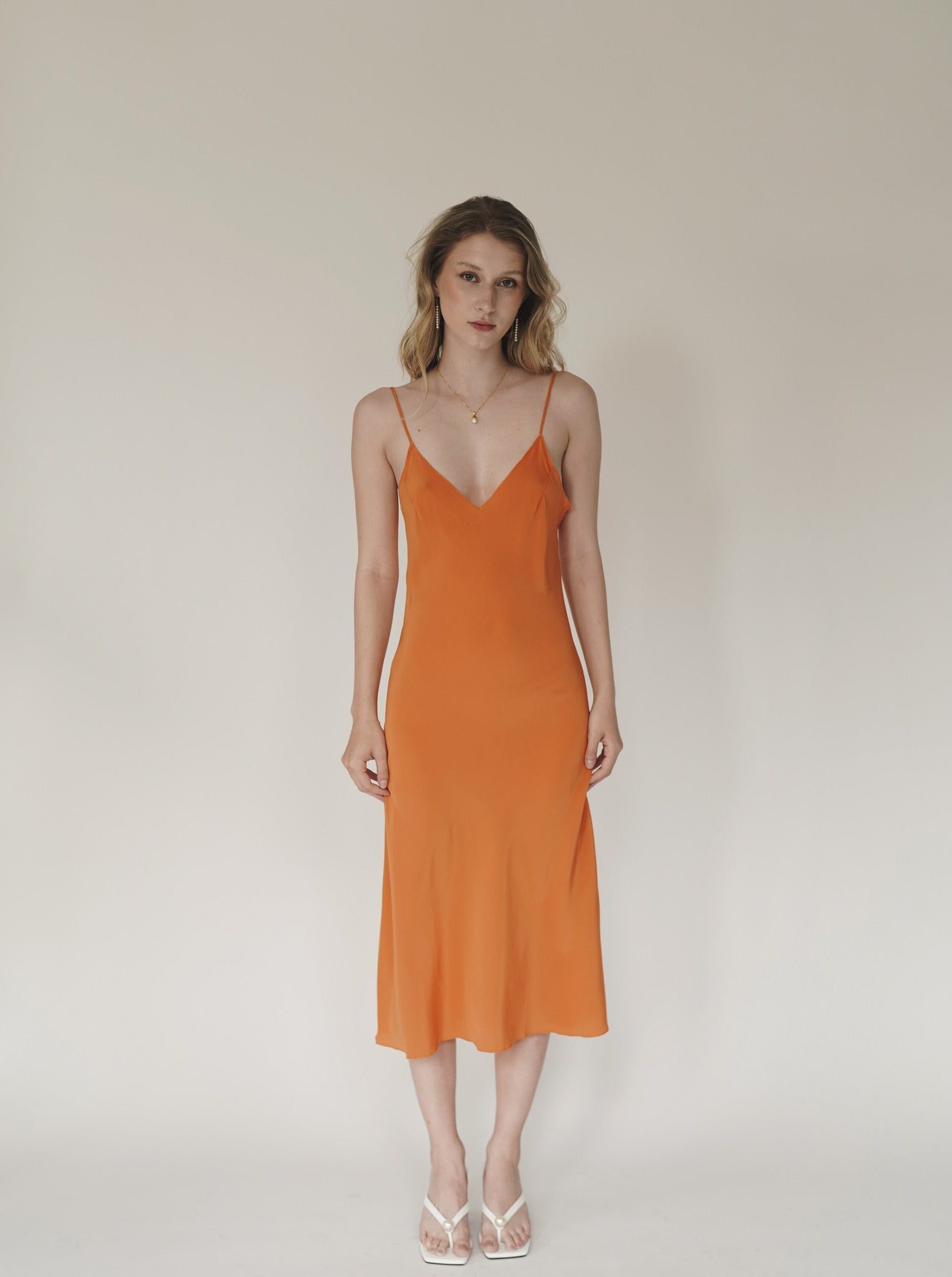 Orange Silk Slip Dress