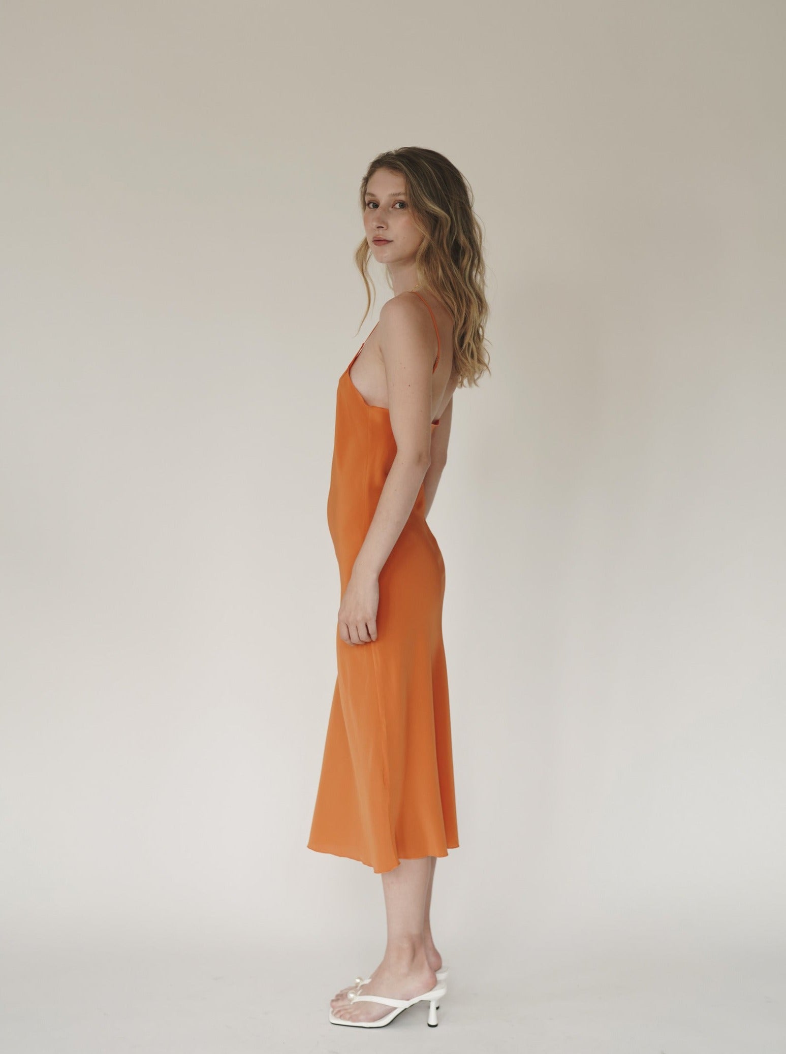 Orange Silk Slip Dress
