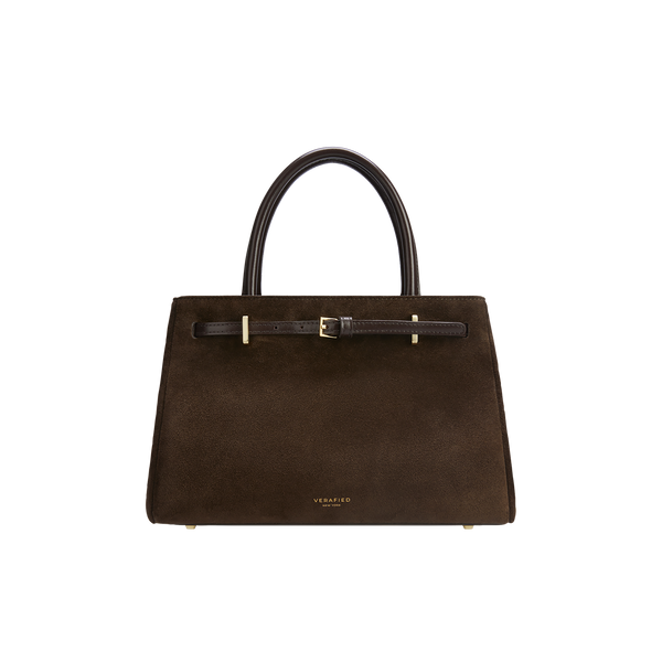 Espresso Suede Book Tote Bag 25 for Work - Verafied New York