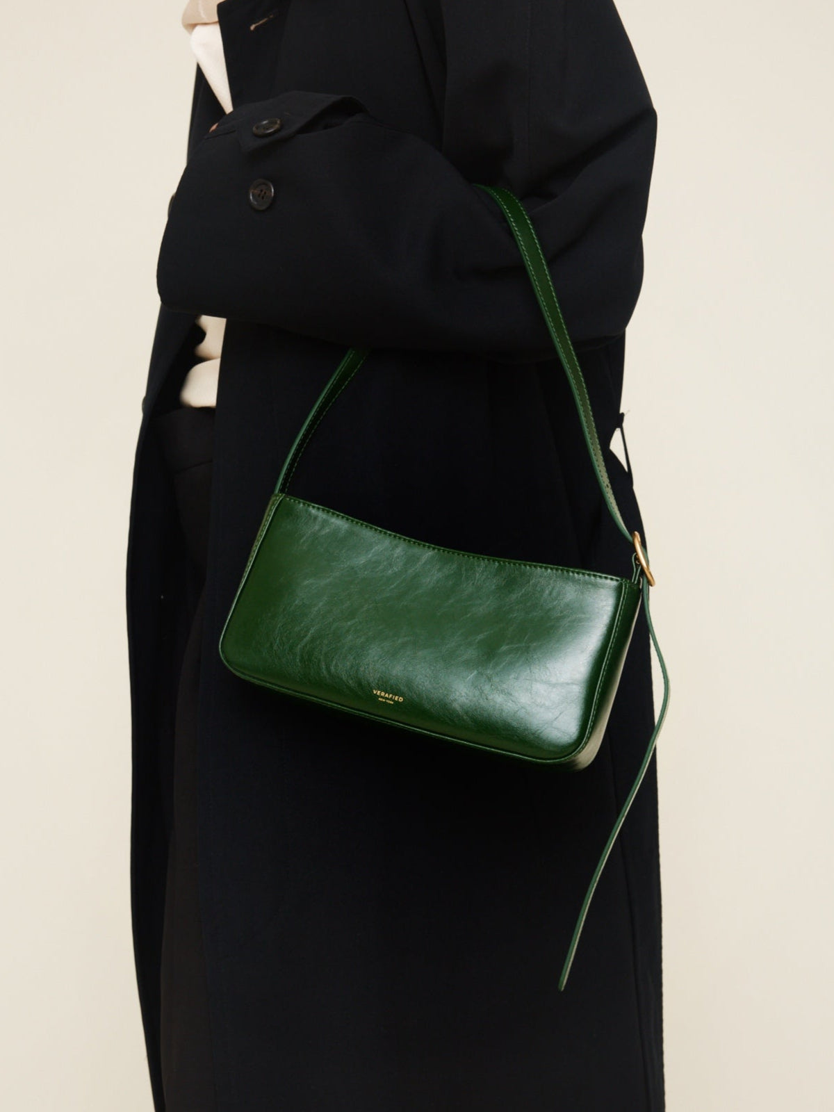 VERAFIED Women's Small Leather Shoulder Bag - Green, Gold Hardware, Zip Closure VERAFIED Women's Small Leather Shoulder Bag - Green, Gold Hardware, Zip Closure