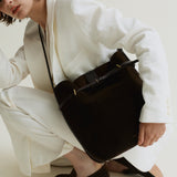 Espresso Suede Belted Tote Bag