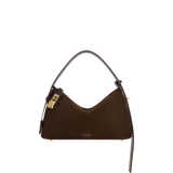 Gold Espresso Suede Hobo Shoulder Handbag 