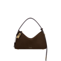 Gold Espresso Suede Hobo Shoulder Handbag 