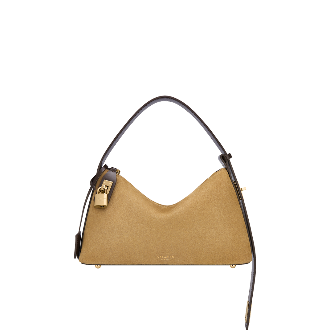 Gold Suede Hobo Shoulder Handbag