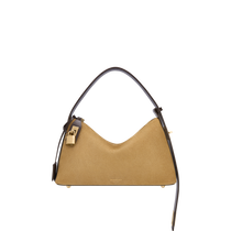 Gold Suede Hobo Shoulder Handbag