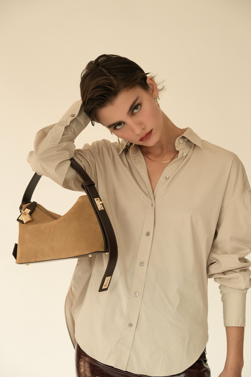 Gold Suede Hobo Bag